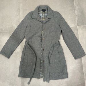Abercrombie & Fitch Gray Wool Pea Coat with Blue Plaid Lining